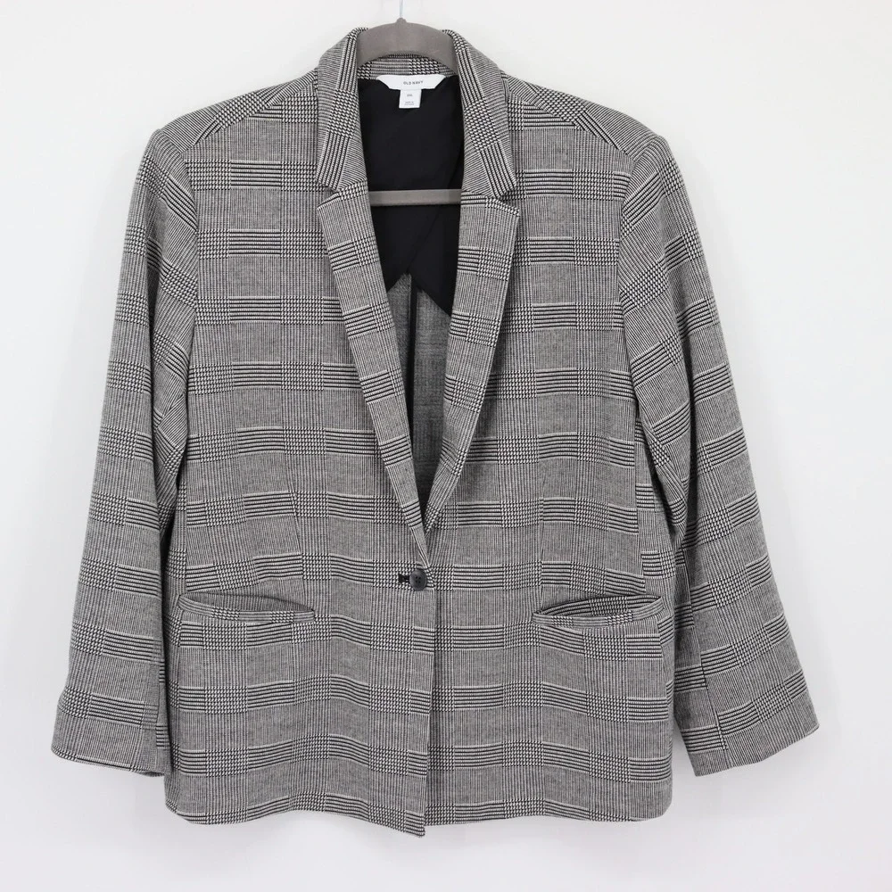 Old Navy Plaid Blazer Mens XXL Gray Black Career Office Casual Jacket Preppy